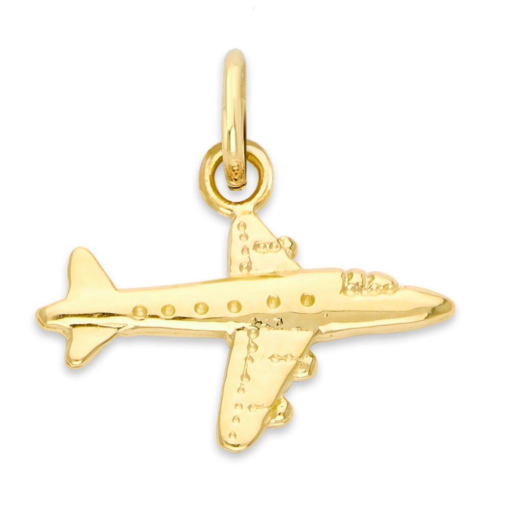 Solid 14k Gold Airplane Charm with Jump Ring - Aviation Jewelry Gifts for Her